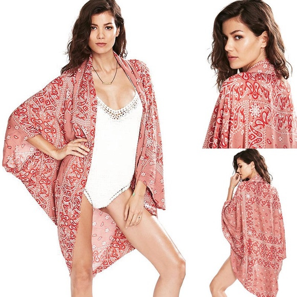 Free People Tops - Free people Sammy raw edge kimono in red bandanna